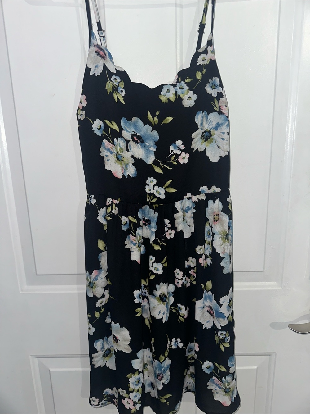 Black Floral Scallop-Neck Sundress